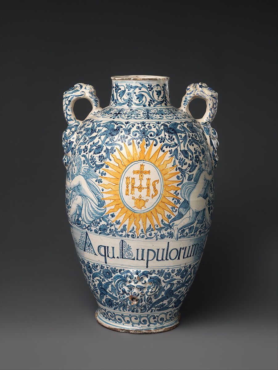 Drug vase (one of a pair), Maiolica (tin-glazed earthenware), Italian 