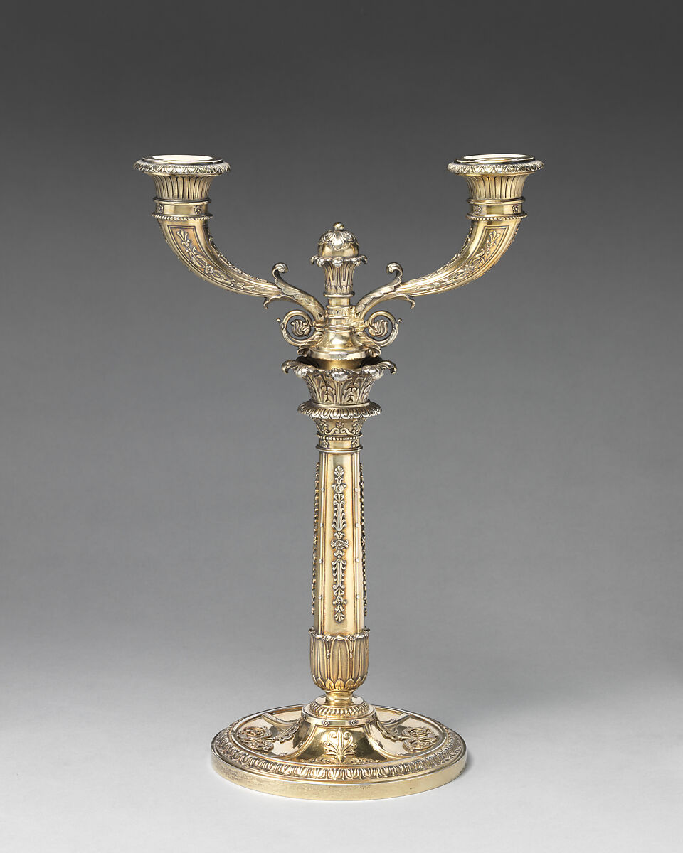 Two-branch candelabra, André Aucoc, Silver gilt, mother-of-pearl, French, Paris 