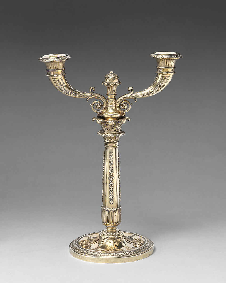 Two-branch candelabra, André Aucoc, Silver gilt, mother-of-pearl, French, Paris 