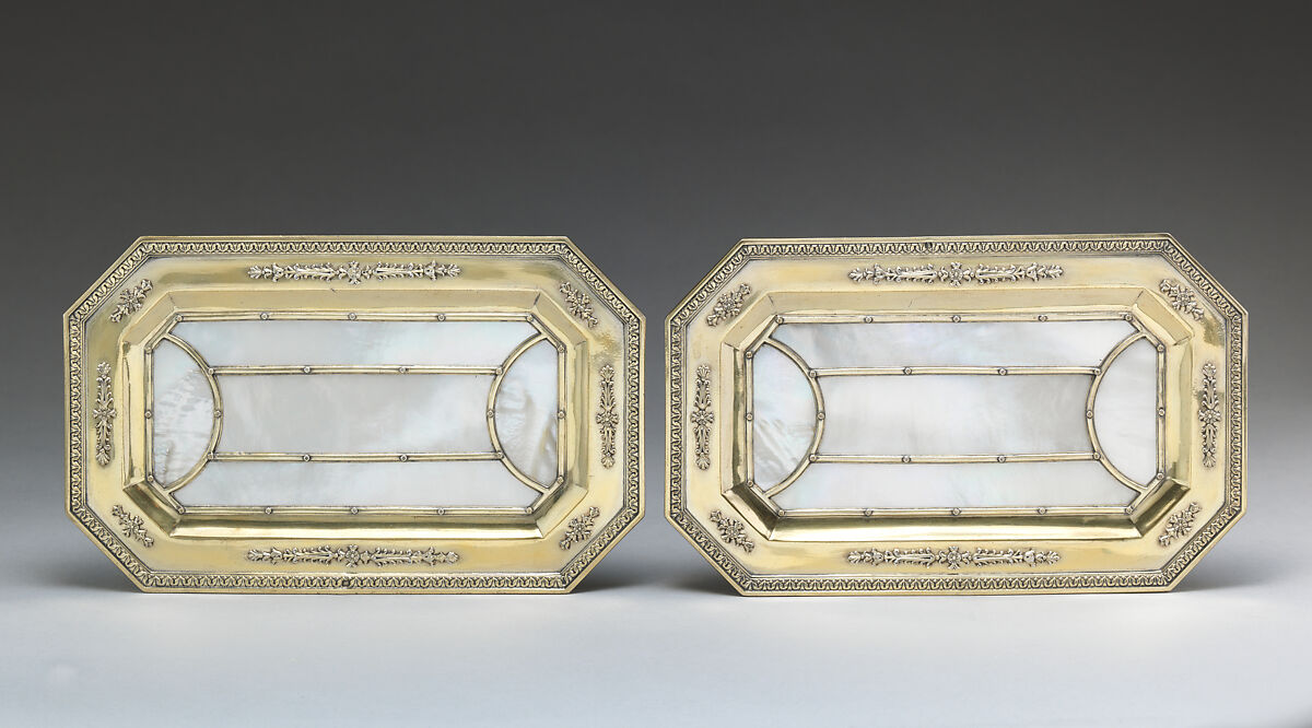 Tray, André Aucoc, Silver gilt, mother-of-pearl, French, Paris