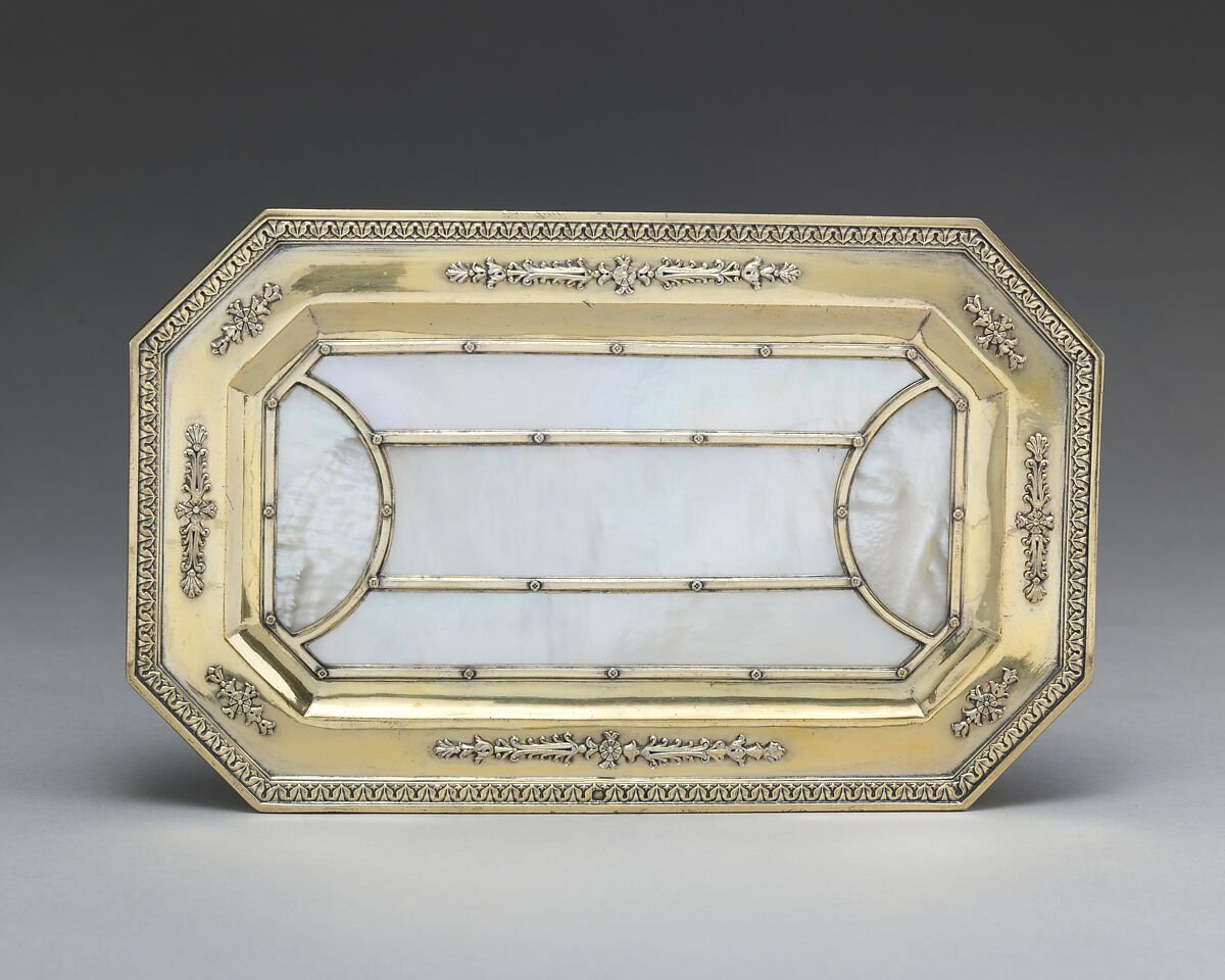 Tray, André Aucoc, Silver gilt, mother-of-pearl, French, Paris 