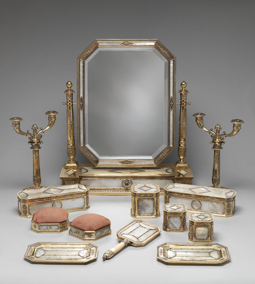 Tray, André Aucoc, Silver gilt, mother-of-pearl, French, Paris