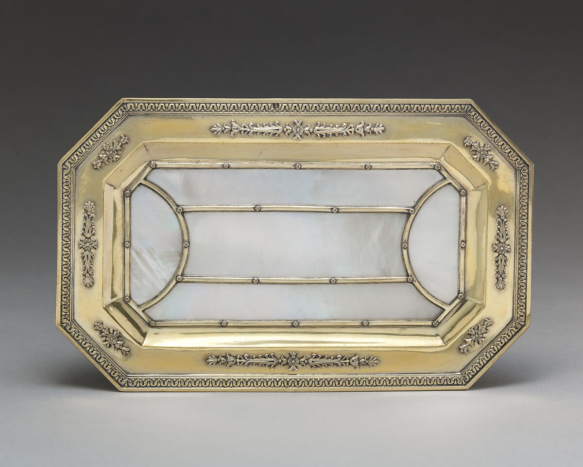 Tray, André Aucoc, Silver gilt, mother-of-pearl, French, Paris 
