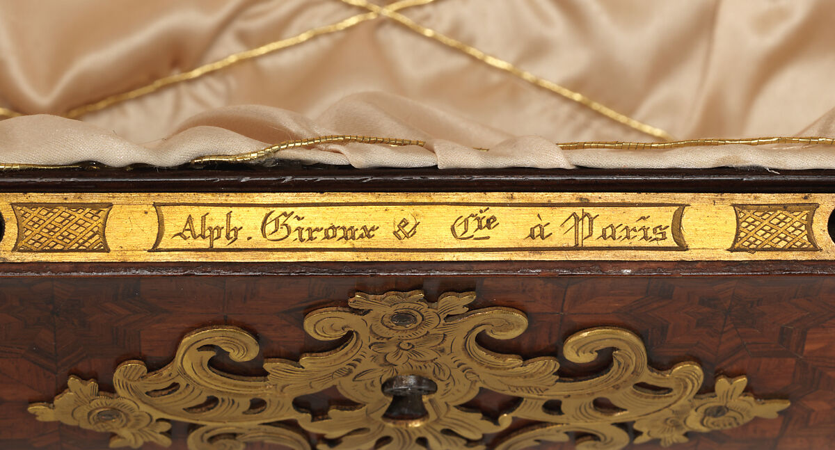 Box, Alphonse Giroux &amp; Cie., Paris (ca. 1775–1848), Wood veneered with parquetry of tulipwood and kingwood, gilt bronze, modern silk lining trimmed with metal thread, French