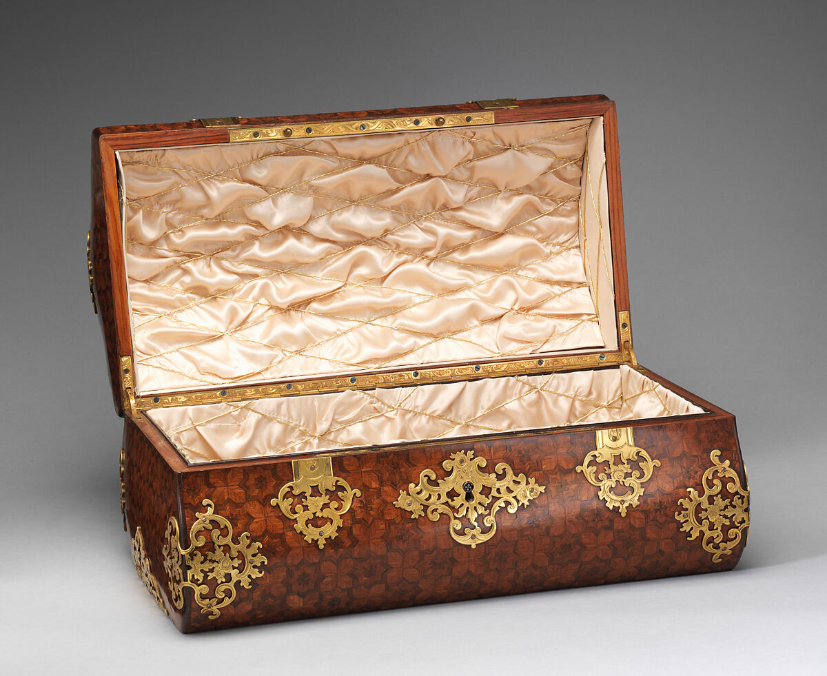 Box, Alphonse Giroux &amp; Cie., Paris (ca. 1775–1848), Wood veneered with parquetry of tulipwood and kingwood, gilt bronze, modern silk lining trimmed with metal thread, French