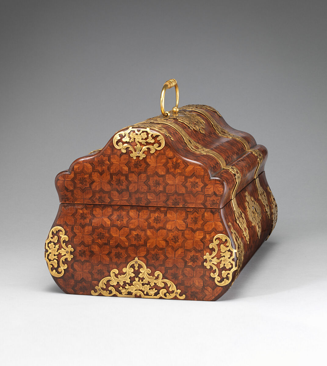 Box, Alphonse Giroux &amp; Cie., Paris (ca. 1775–1848), Wood veneered with parquetry of tulipwood and kingwood, gilt bronze, modern silk lining trimmed with metal thread, French