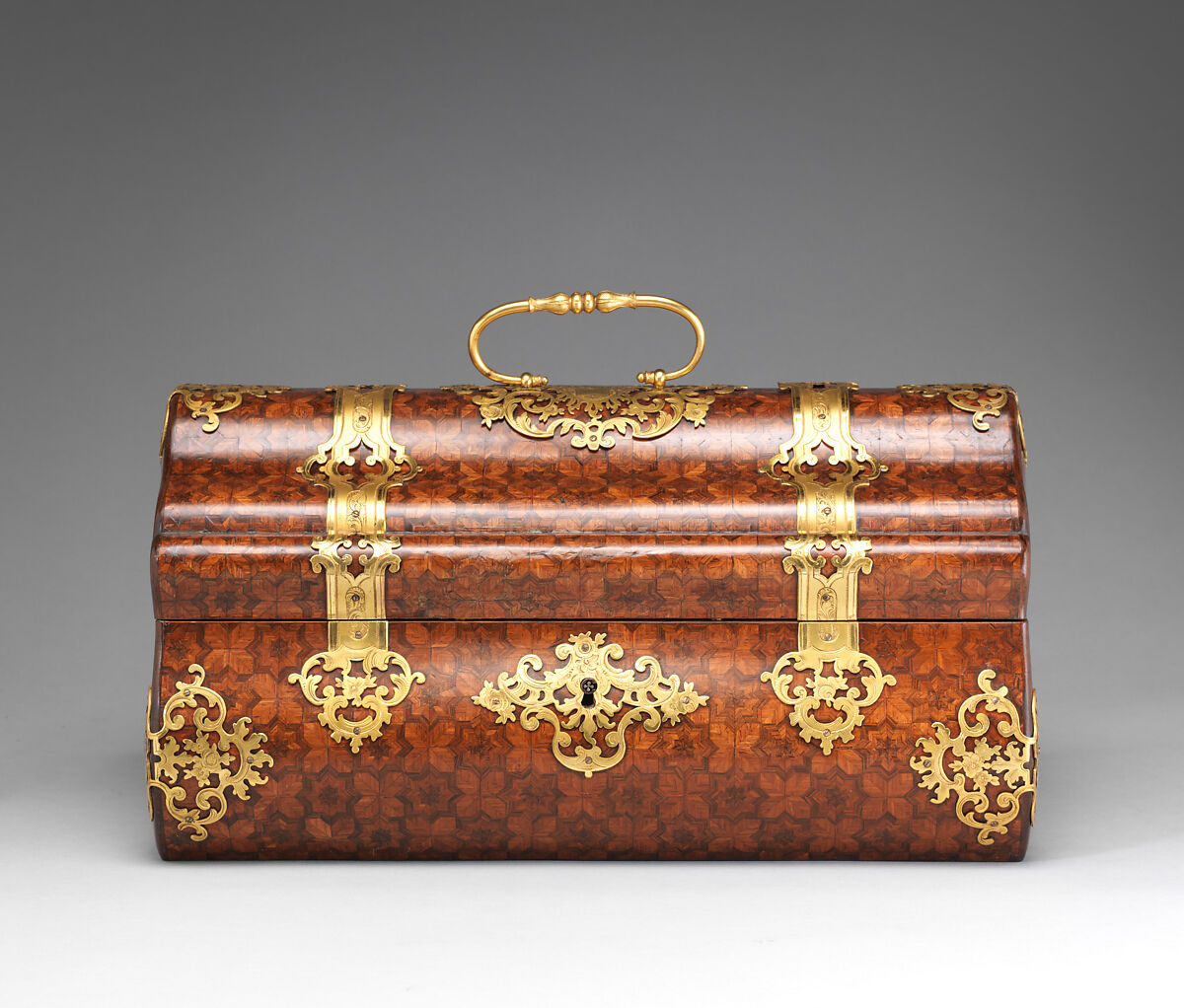 Box, Alphonse Giroux &amp; Cie., Paris (ca. 1775–1848), Wood veneered with parquetry of tulipwood and kingwood, gilt bronze, modern silk lining trimmed with metal thread, French