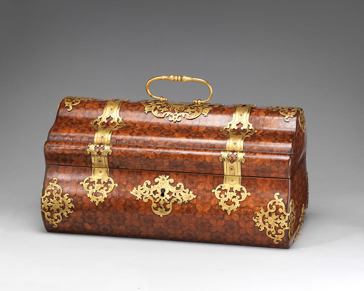 Box, Alphonse Giroux &amp; Cie., Paris (ca. 1775–1848), Wood veneered with parquetry of tulipwood and kingwood, gilt bronze, modern silk lining trimmed with metal thread, French 