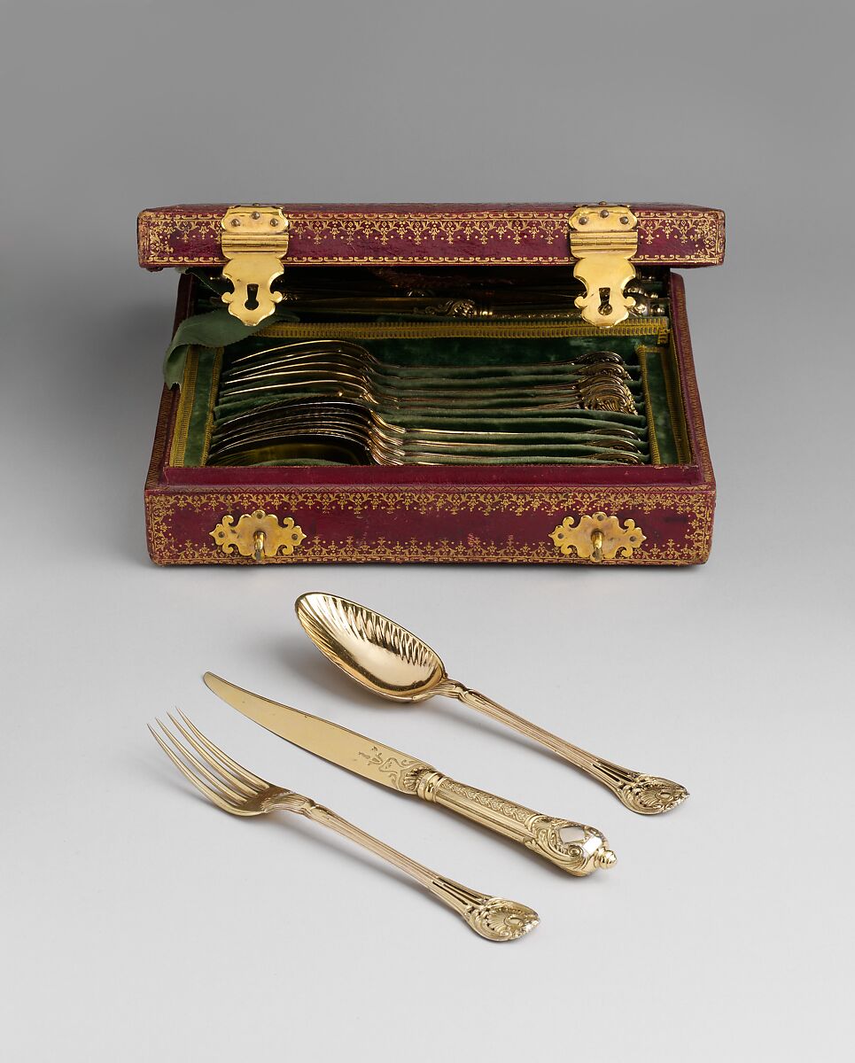 Set of six forks (part of a set), Louis-Joseph Lenhendrick (master 1747, died 1783), Silver gilt, French, Paris 