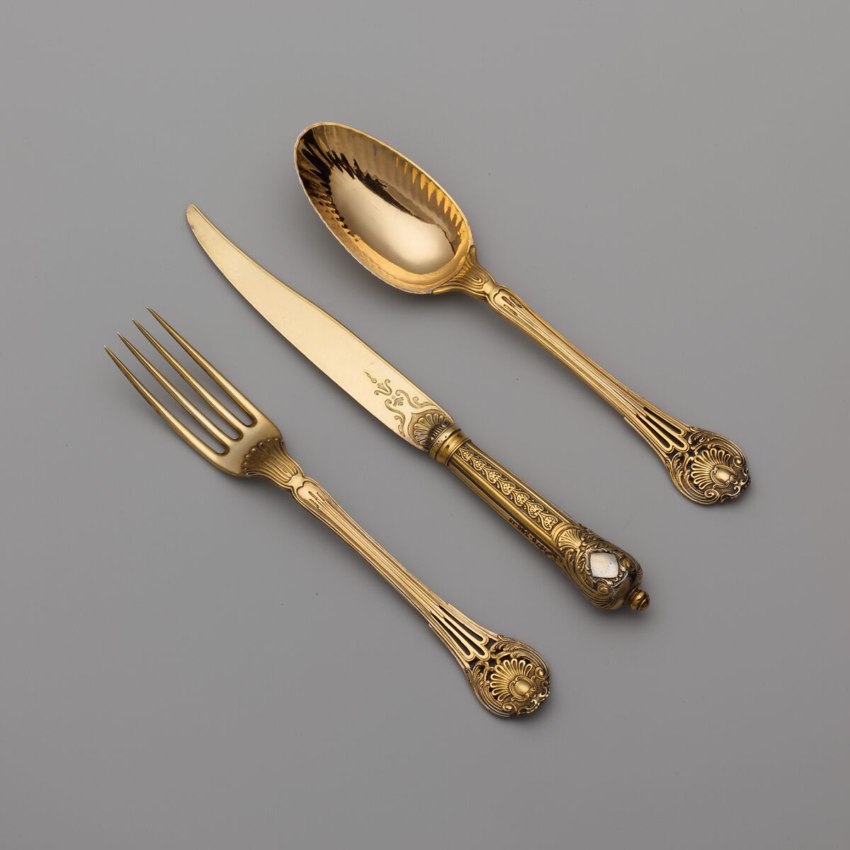 Set of six forks (part of a set), Louis-Joseph Lenhendrick (master 1747, died 1783), Gilt silver, silver, French, Paris 