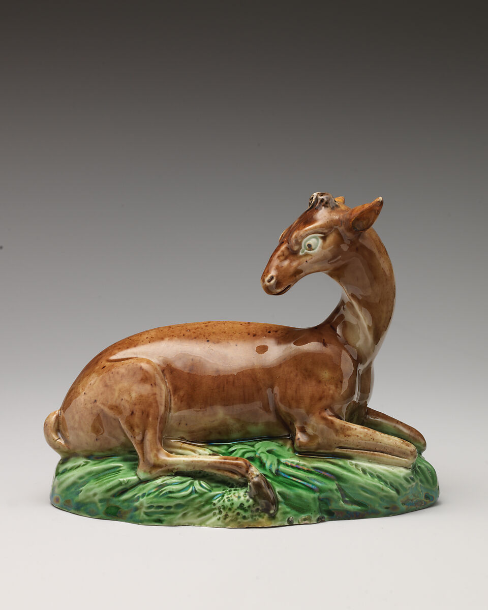 Doe (one of a pair), Ralph Wood the Younger (British, Burslem 1748–1795 Burslem), Lead-glazed earthenware, British, Burslem, Staffordshire 