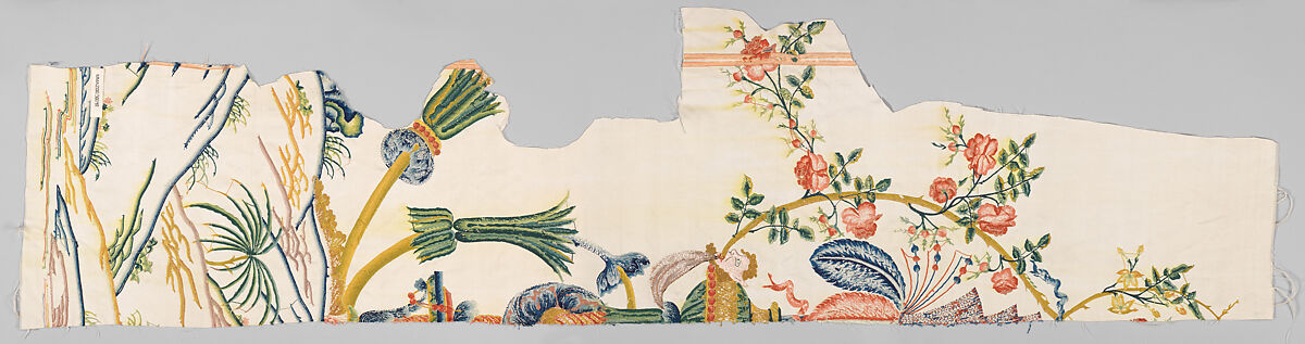 Fragments with European grotesque designs, Silk, embroidered satin weave, Chinese