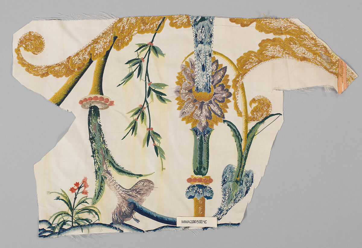 Fragments with European grotesque designs, Silk, embroidered satin weave, Chinese