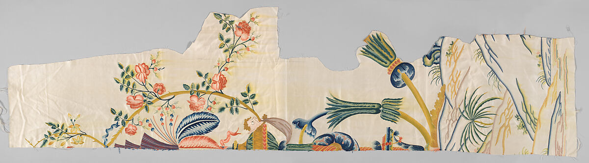Fragments with European grotesque designs, Silk, embroidered satin weave, Chinese