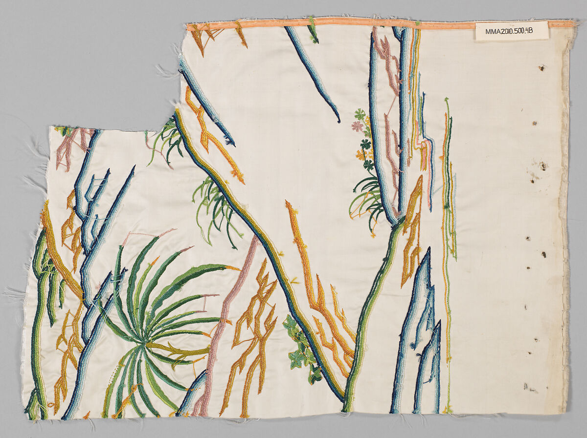 Fragments with European grotesque designs, Silk, embroidered satin weave, Chinese