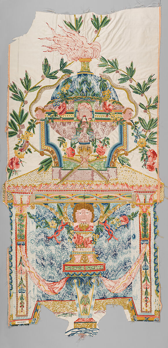 Fragments with European grotesque designs, Silk, embroidered satin weave, Chinese