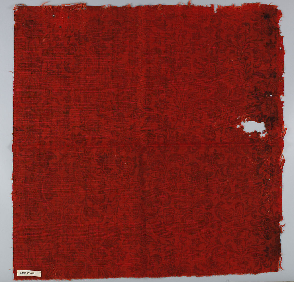 Panel of printed camlet, Wool, warp-faced plain weave, printed, British, Norfolk