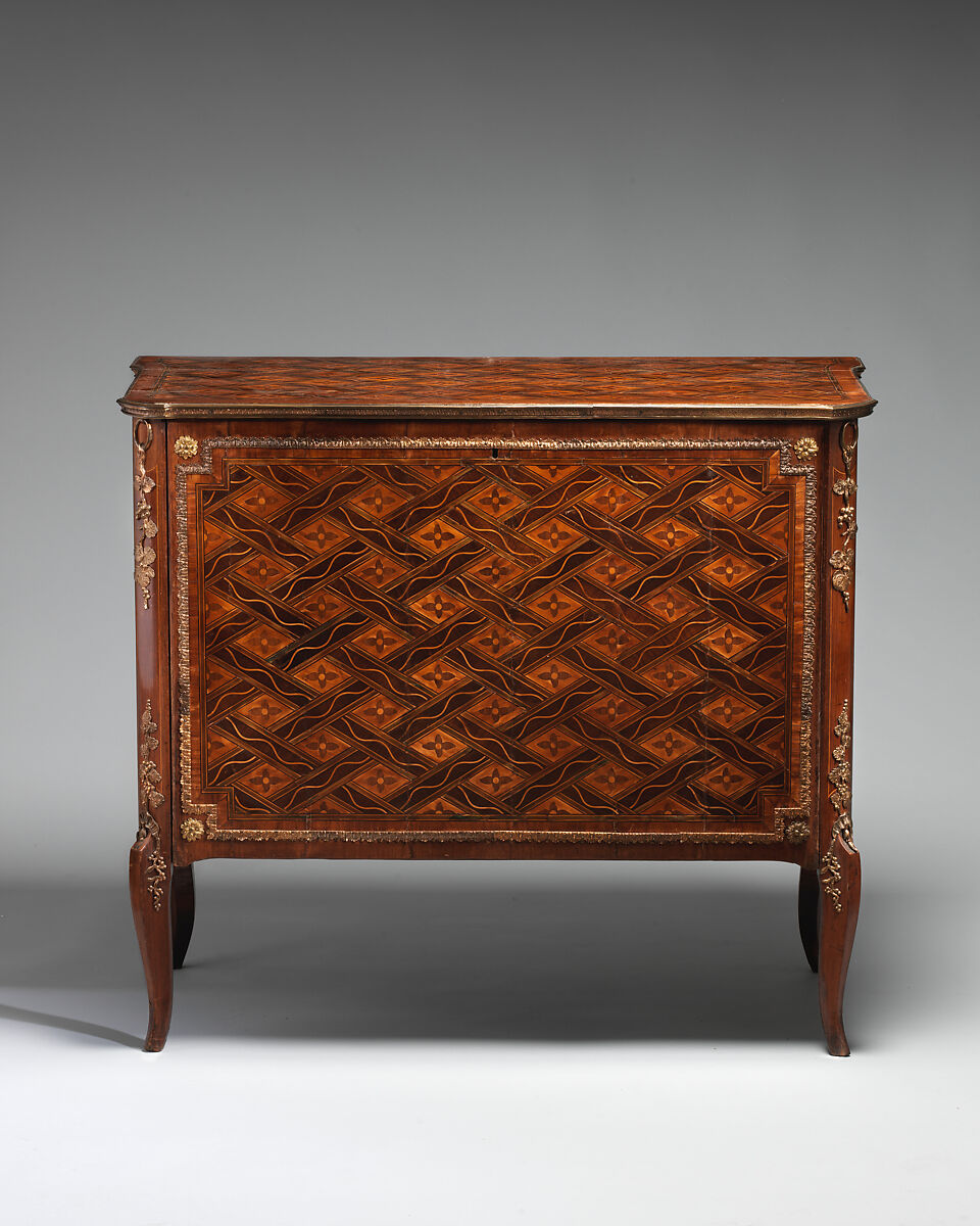Commode (one of a pair) (part of a set), Marquetry of various woods, bronze and gilt-bronze mounts, British