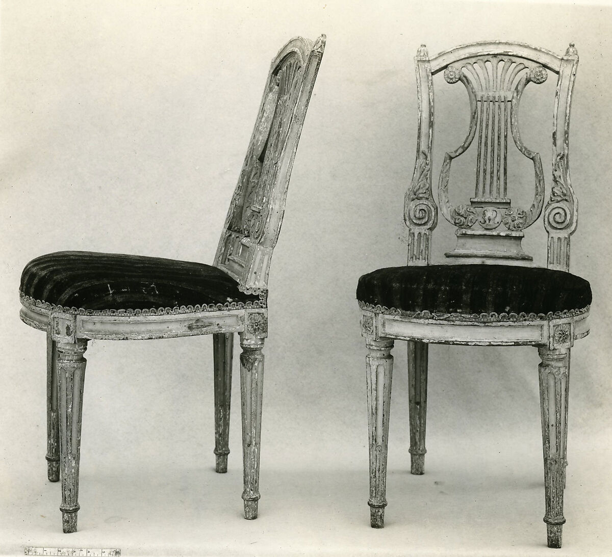 Side chair (one of a pair), Walnut, painted grey; velvet upholstery, French