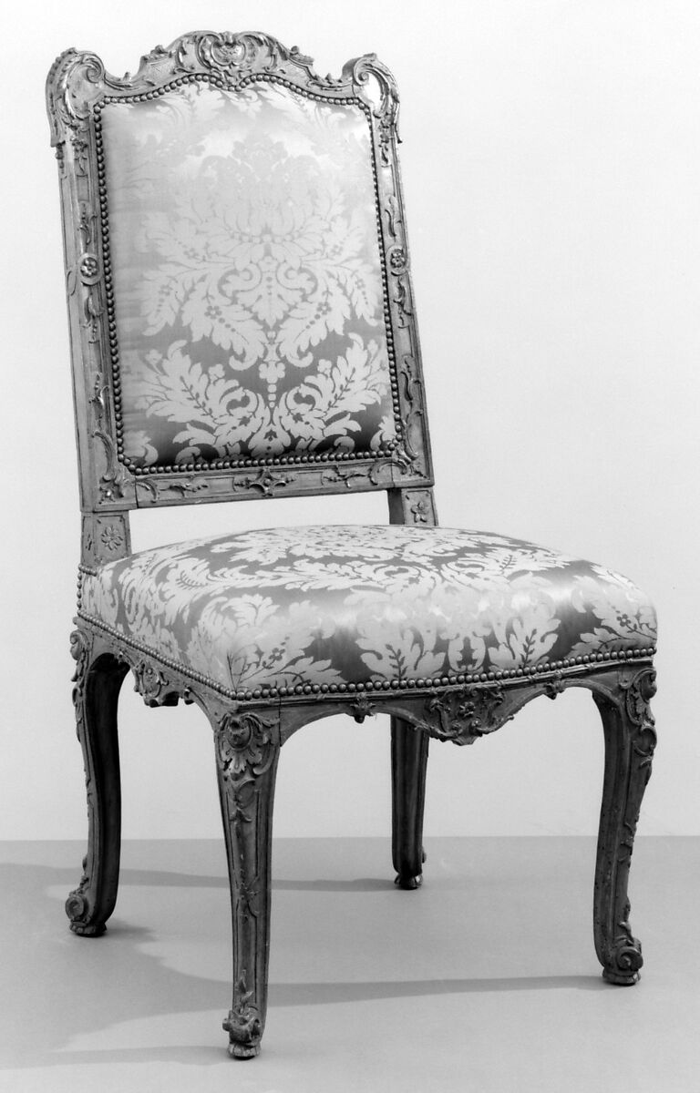 Side chair (part of a set), Carved beech with crimson damask, French