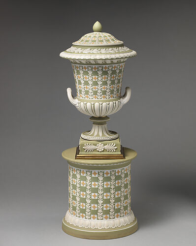 Urn with cover and pedestal (one of a pair)
