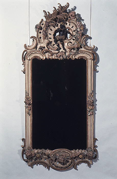 Mirror (one of a pair), Carved, painted, and gilded basswood and red pine, German