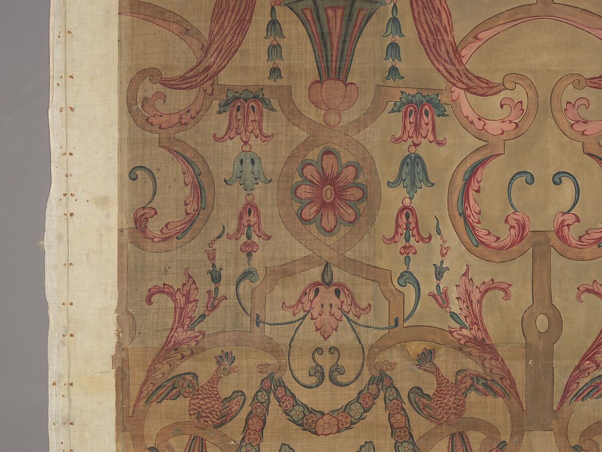 Chintz wall panel, Style of Jean Berain (French, Saint-Mihiel 1640–1711 Paris), Resist dyed and painted cotton, Indian, Coromandel Coast