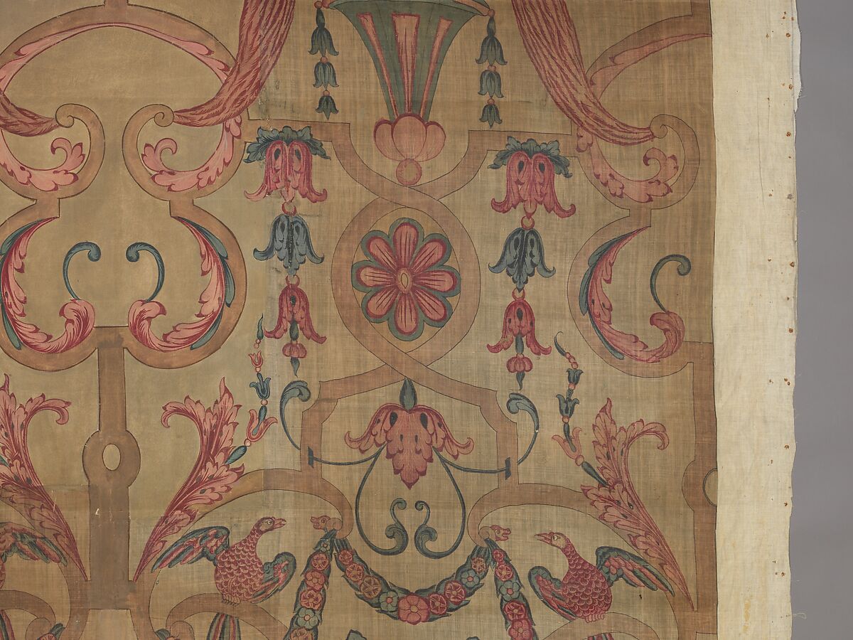 Chintz wall panel, Style of Jean Berain (French, Saint-Mihiel 1640–1711 Paris), Resist dyed and painted cotton, Indian, Coromandel Coast