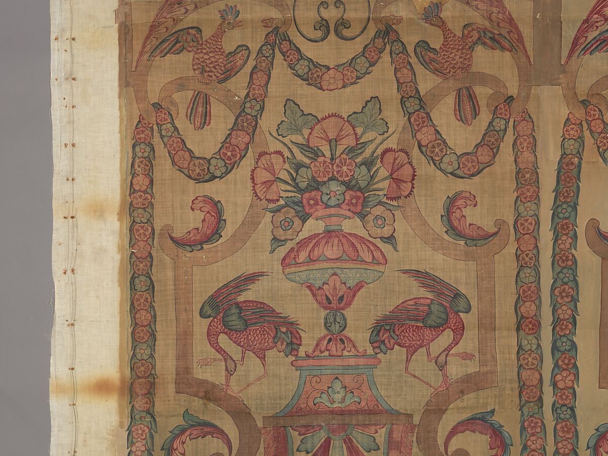 Chintz wall panel, Style of Jean Berain (French, Saint-Mihiel 1640–1711 Paris), Resist dyed and painted cotton, Indian, Coromandel Coast