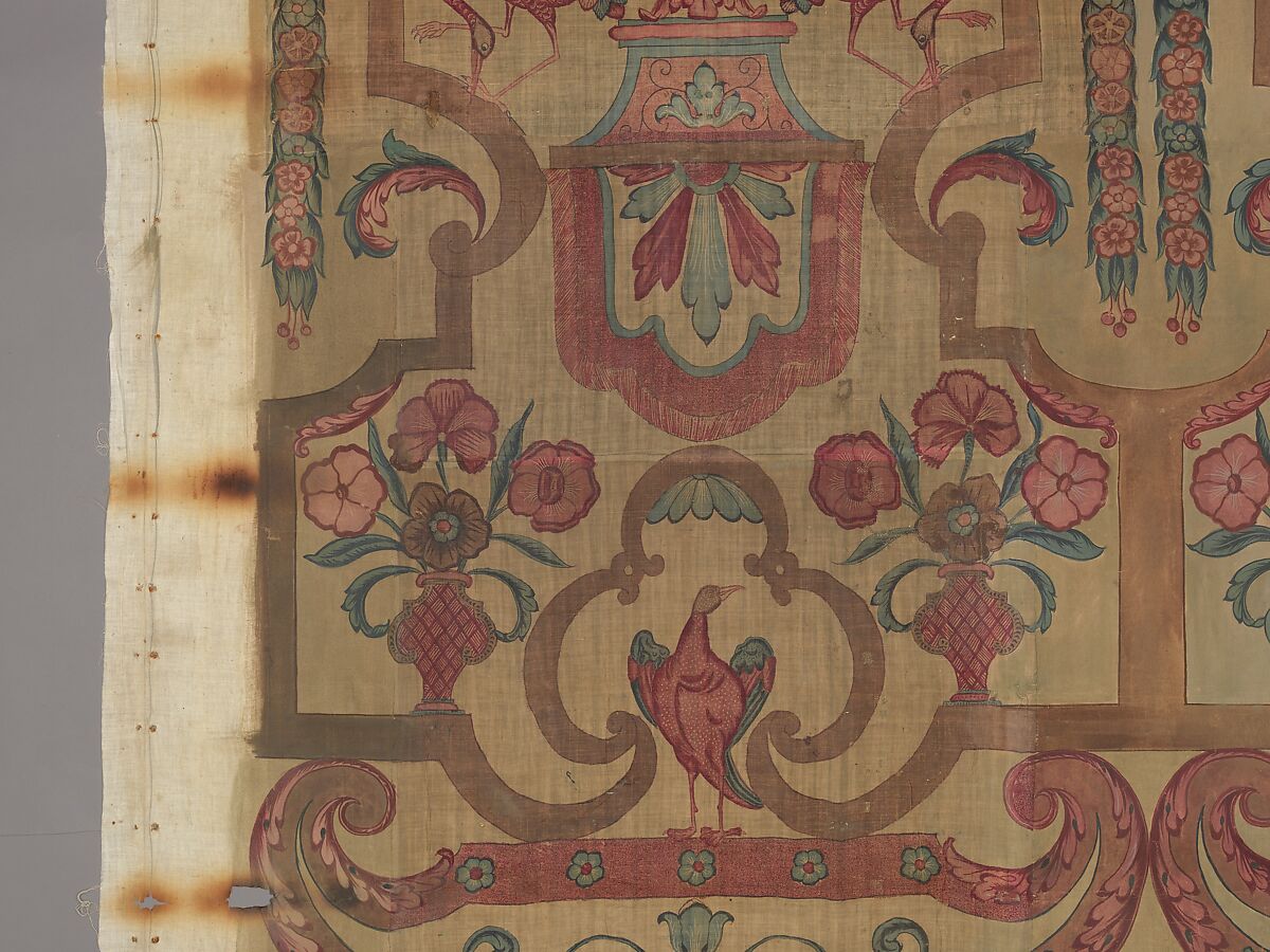 Chintz wall panel, Style of Jean Berain (French, Saint-Mihiel 1640–1711 Paris), Resist dyed and painted cotton, Indian, Coromandel Coast