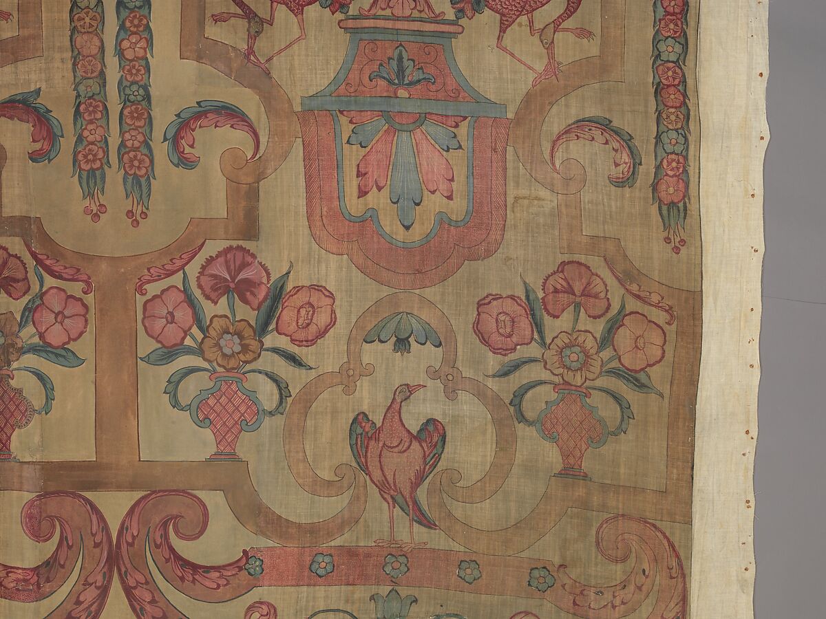 Chintz wall panel, Style of Jean Berain (French, Saint-Mihiel 1640–1711 Paris), Resist dyed and painted cotton, Indian, Coromandel Coast