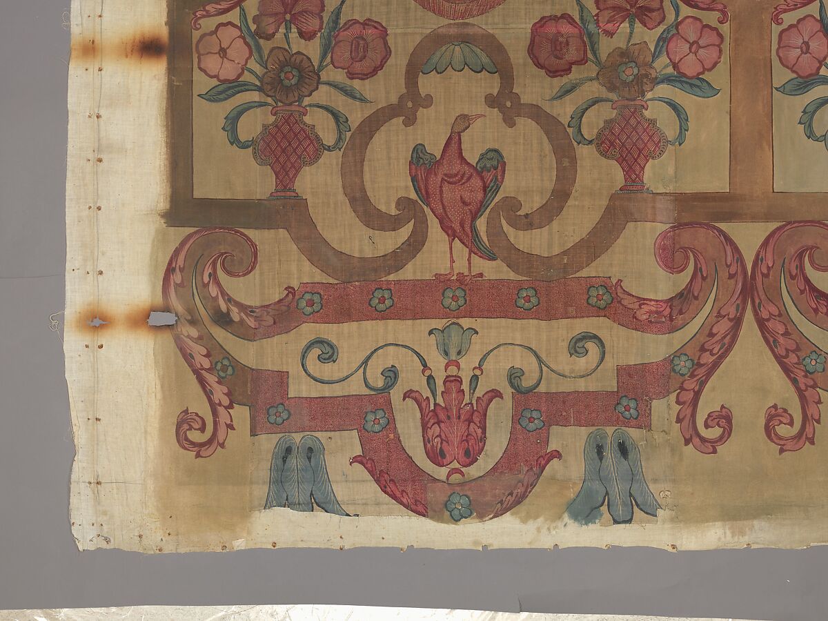 Chintz wall panel, Style of Jean Berain (French, Saint-Mihiel 1640–1711 Paris), Resist dyed and painted cotton, Indian, Coromandel Coast