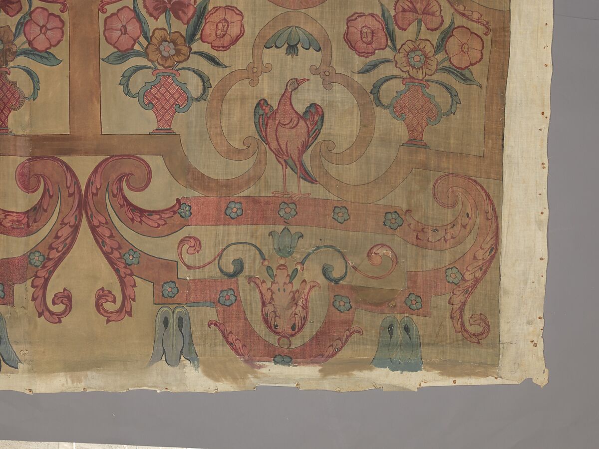 Chintz wall panel, Style of Jean Berain (French, Saint-Mihiel 1640–1711 Paris), Resist dyed and painted cotton, Indian, Coromandel Coast