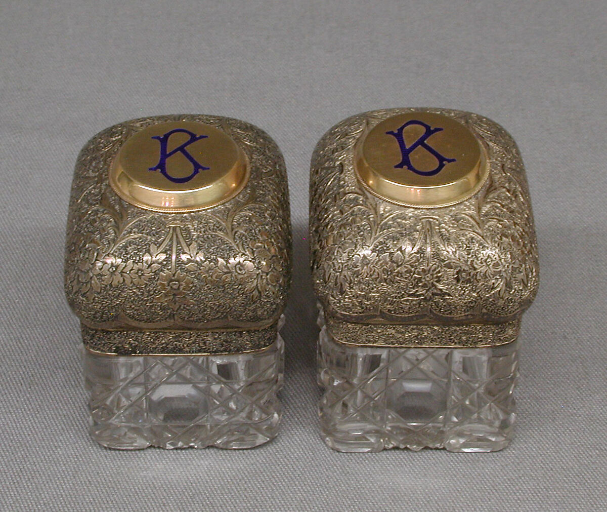 Cosmetic jar, Barnard Brothers, Silver, glass, British, London 