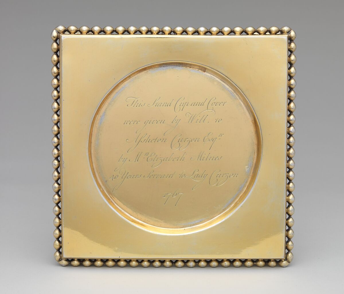 Cup with cover and stand (one of a pair), John Parker (British, active 1759–77), Silver-gilt, British, London