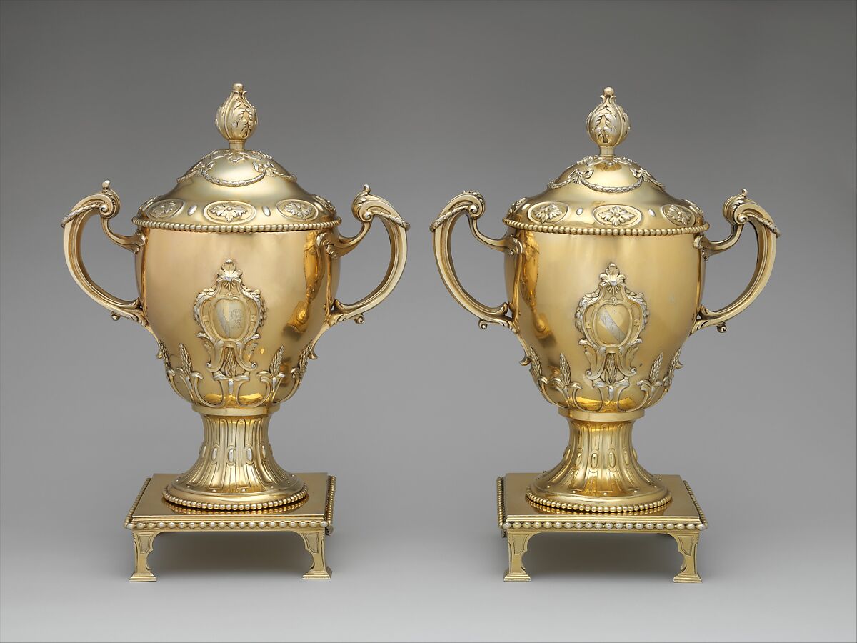 Cup with cover and stand (one of a pair), John Parker (British, active 1759–77), Silver-gilt, British, London 