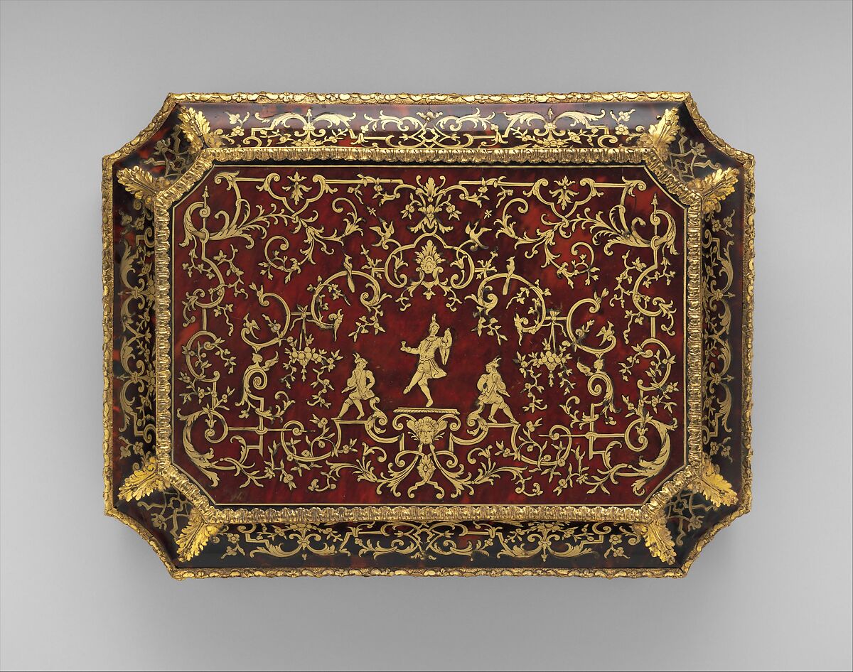 Toilet casket, Wood veneered with marquetry of tortoiseshell and brass (première partie Boulle work), rosewood; gilt bronze, steel, French