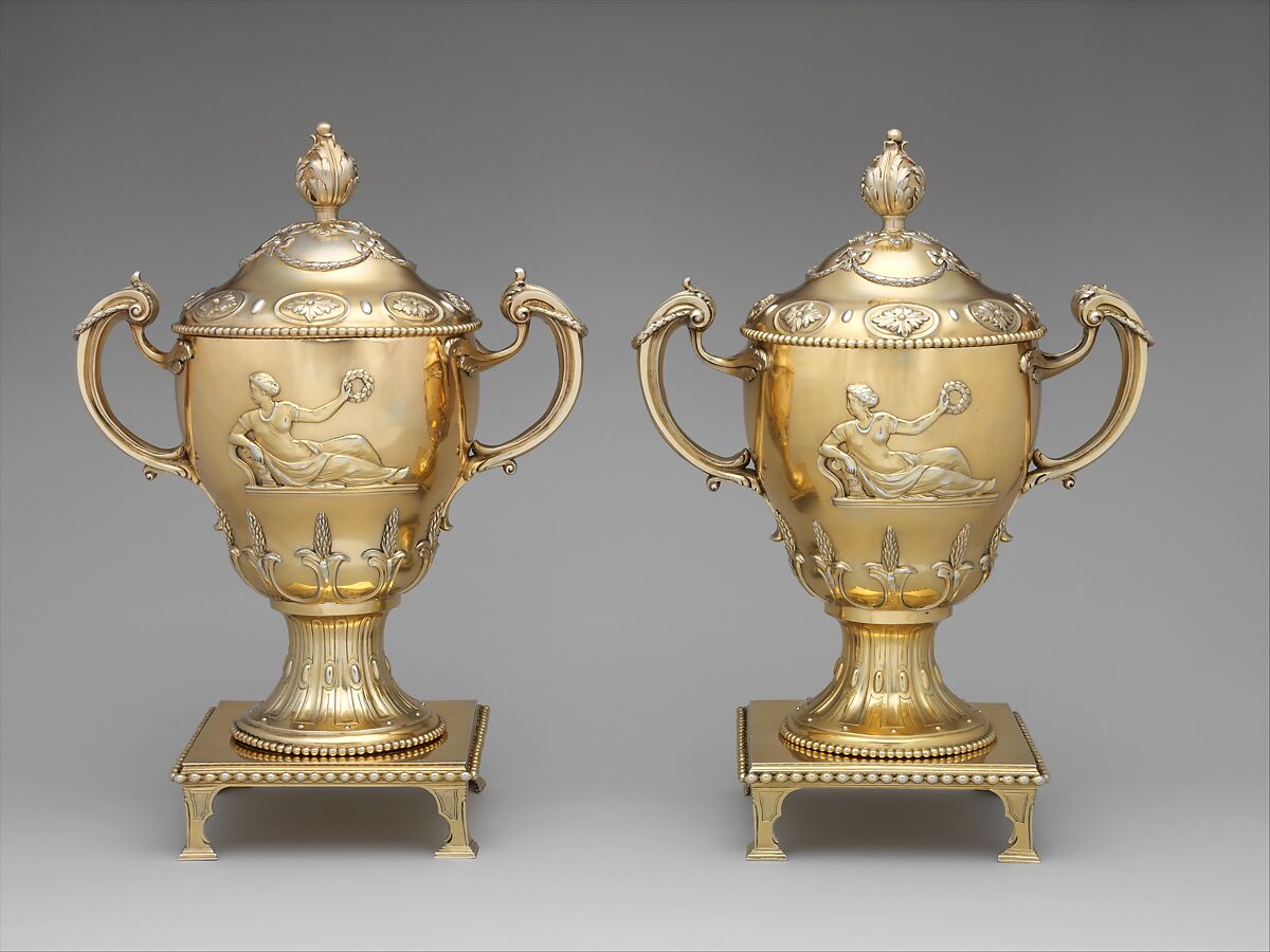 Cup with cover and stand (one of a pair), John Parker (British, active 1759–77), Silver-gilt, British, London