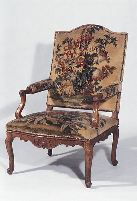 Armchair (one of a pair), Tapestry woven at Savonnerie Manufactory (Manufactory, established 1626; Manufacture Royale, established 1663), Carved beechwood; Savonnerie tapestry upholstery, French 