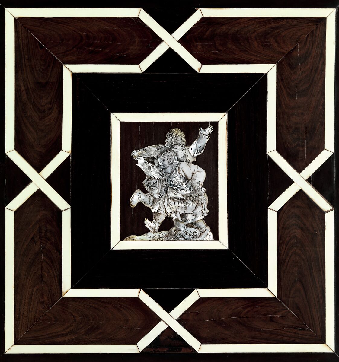 Cabinet, Attributed to Herman Doomer (Dutch, Anrath ca. 1595–1650 Amsterdam), Oak veneered with ebony, snakewood, rosewood, kingwood, cedar and other woods; mother-of-pearl, ivory, green stained bone, Dutch, Amsterdam