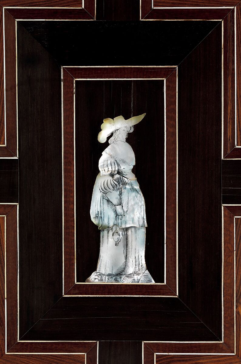 Cabinet, Attributed to Herman Doomer (Dutch, Anrath ca. 1595–1650 Amsterdam), Oak veneered with ebony, snakewood, rosewood, kingwood, cedar and other woods; mother-of-pearl, ivory, green stained bone, Dutch, Amsterdam