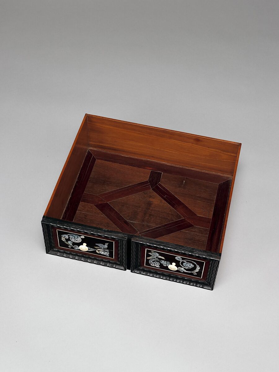 Cabinet, Attributed to Herman Doomer (Dutch, Anrath ca. 1595–1650 Amsterdam), Oak veneered with ebony, snakewood, rosewood, kingwood, cedar and other woods; mother-of-pearl, ivory, green stained bone, Dutch, Amsterdam