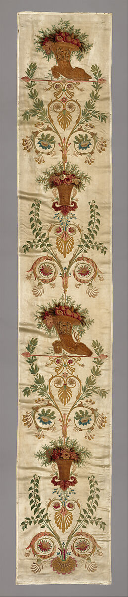 Empire wall hanging, Possibly made by Bissardon and Bony, Cie, Silk satin with chenille thread embroidery and painted silk velvet appliqué, French, Lyon 