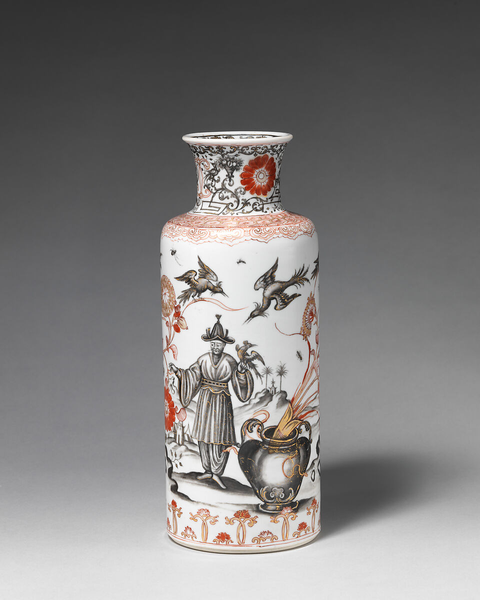 Vase (one of a pair), Decorated by the Hausmaler Ignaz Preissler (Bohemian, Bedřichovka ca.1676–1741 Kunstàt), Hard-paste porcelain (Jingdezhen ware), Chinese with Bohemian, Kronstadt decoration