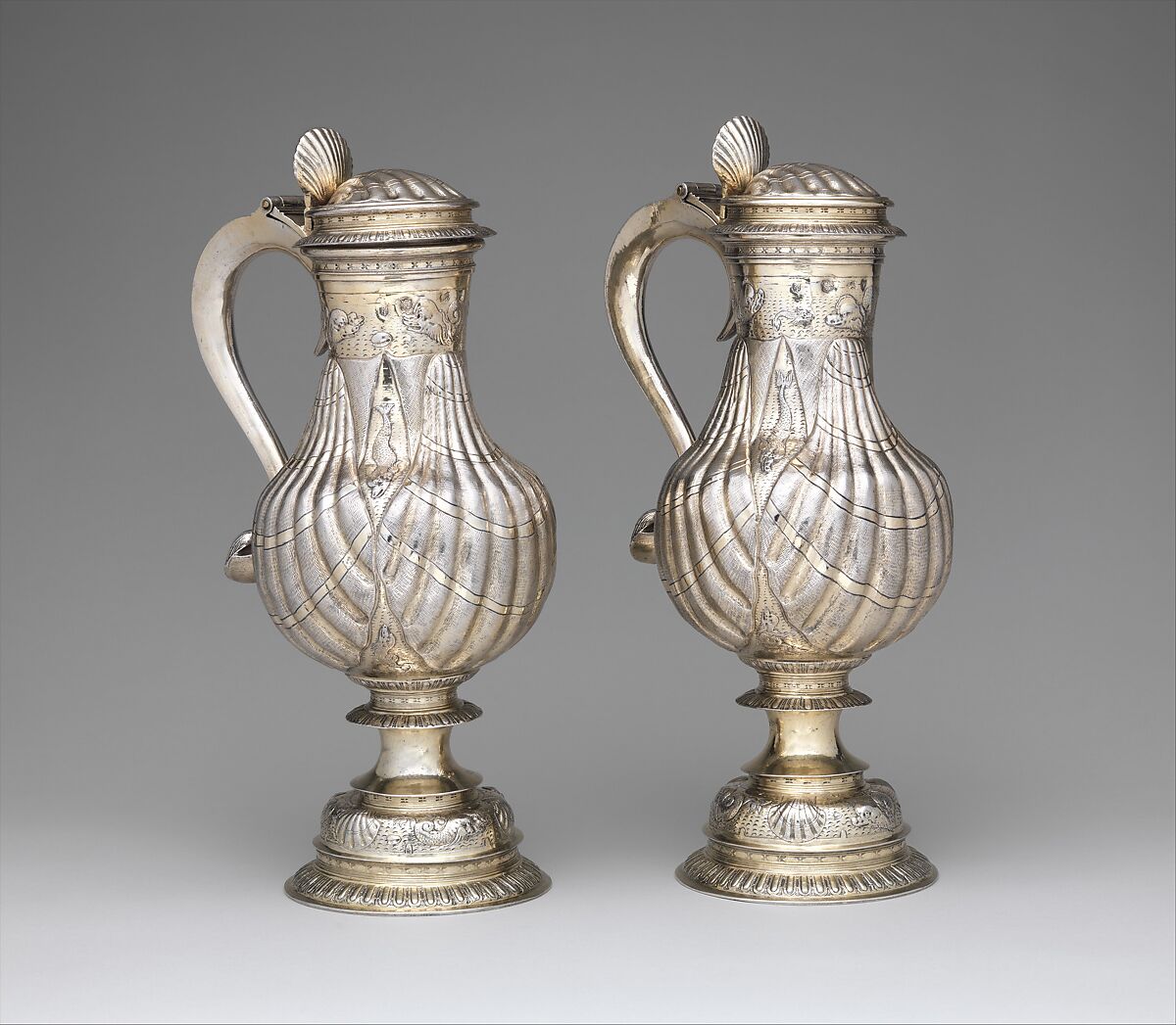 Flagon (one of a pair), Gilded silver, British, London 