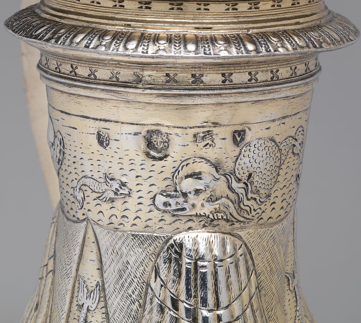 Flagon (one of a pair), Gilded silver, British, London