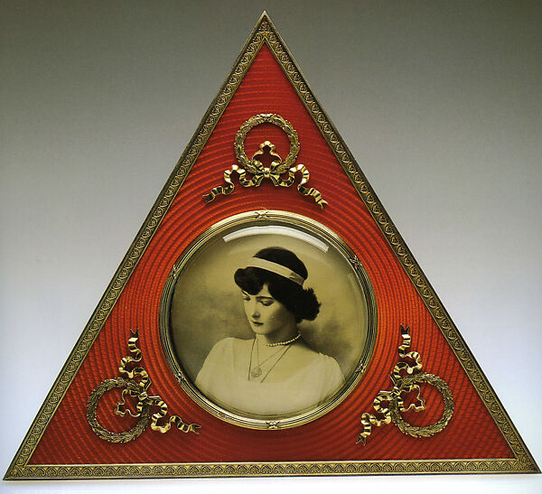 Frame with photograph of Grand Duchess Tatiana, second daughter of Czar Nicholas II, House of Carl Fabergé, Silver, silver-gilt, guilloché enamel, convex glass, holly wood, Russian, St. Petersburg or rather Moscow