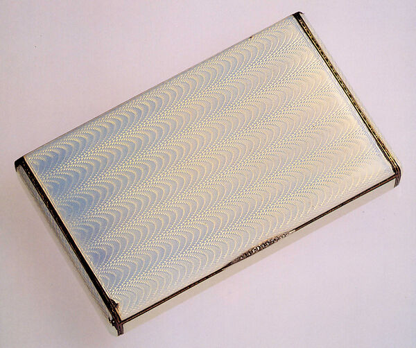 White Cigarette Case, House of Carl Fabergé, Gold, silver, guilloché enamel, rose-cut diamond, Russian, St. Petersburg