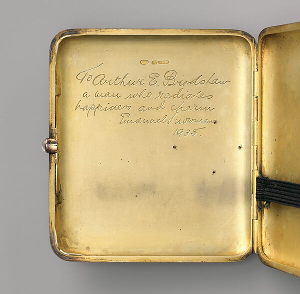 Mauve Cigarette Case, House of Carl Fabergé, Silver gilt, gold, guilloché rayonnant enamel, cabochon moonstone, Russian, St. Petersburg