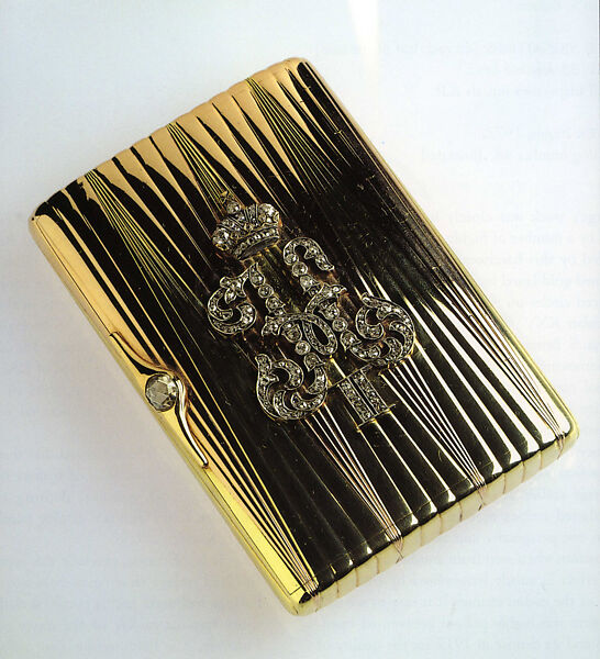 Imperial Presentation Cigarette Case, House of Carl Fabergé, Bicolor gold, platinum, rose-, brilliant-, and briolette-cut diamond., Russian, St. Petersburg